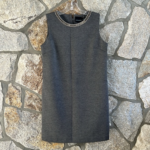 NWOT Cynthia Rowley Gray Embellished Neckline Shift Dress - Picture 1 of 9